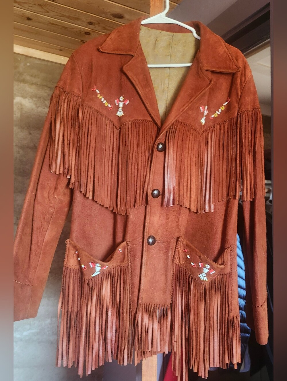 Vintage 70s Trego's Western Suede Leather Fringe Beaded Jacket Coat S/M Cowgirl